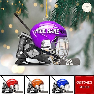 Personalized Hockey Skates And Helmet Ornament, Hockey Lover Gift, Hockey Keepsake, Hockey Gift, Custom Hockey Christmas Acrylic Ornament