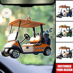 Christmas Golf Car Shaped Ornament, Personalized Golf Cart Ornament, Golf Lovers Gifts, Golf Cart Flat Ornament, Golf Clubs Hanging Ornament