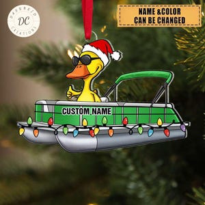 Personalized Name Pontoon Duck Shaped Ornament, Duck Boat Custom Ornament, Christmas Decor Ornament, Pontoon Duck Acrylic Flat Ornament