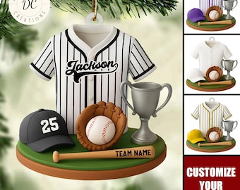 Personalized Baseball Uniform and Gloves Ornament, Custom Baseball Player Ornament, Baseball Team Gift, Baseball Hanging Ornament, Xmas Gift