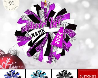 Personalized Cheerleader Pom Pom Ornament, Custom Cheerleading Ornament, Cheerleading Lover Gift, Cheerleading Hanging Ornament, Xmas Decor