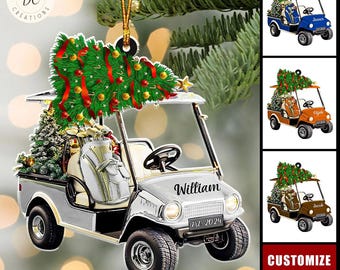 Anpassad golfbilprydnad, personligt namngiven golfvagnsprydnad, julklappar för golfälskare, golfbagsprydnad, hängande golfklubbsprydnad