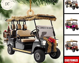 Personlig golfbilsprydnad, golfbilformad prydnad, julklappar för golfälskare, golfbilsprydnad med eget namn, golfklubbsprydnad