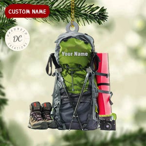 Hiking Bag Personalized Ornament, Hiking Ornament, Hiking Bag Keychain, Custom Flat Hiking Ornament, Christmas Ornament, Hiking Lover Gift