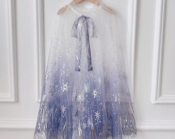 Frozen Elsa Costume Cape, Tulle Ruffle Girl Cape, Costume Cloak for Baby Toddler, Princess Cape for Birthday Party Photoshoot