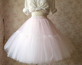 Light Pink 4 Layer Puffy Tutu Skirt, Knee Length Tulle Skirt, Wedding Bridesmaid Skirt, Party Skirt, Petticoat Underskirt, Plus Size