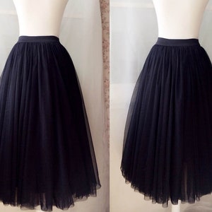 Black Tulle Midi Skirt, High Waist Floor Length Tutu Skirt, Wedding Bridesmaid Skirt, Dating Skirt, Party Skirt