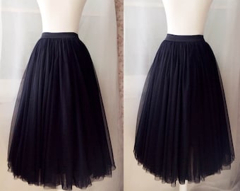 Black Tulle Midi Skirt, High Waist Floor Length Tutu Skirt, Wedding Bridesmaid Skirt, Dating Skirt, Party Skirt