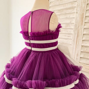 Vestido de niña de flores de boda de tul púrpura plisado de cuello transparente, vestido de fiesta para niñas, vestido de fiesta para niños pequeños, vestido de desfile para niñas imagen 5