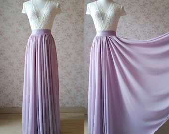 Lavender 2 Layer Chiffon High Waist Maxi Skirt, Wedding Skirt, Bridesmaid Skirt, Party Skirt, Holiday Outfit, Beach Skirt