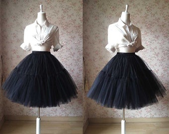 Black 4 Layer Puffy Tutu Skirt, Knee Length Tulle Skirt, Wedding Bridesmaid Skirt, Party Skirt, Petticoat Underskirt, Plus Size
