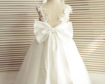 Ivory Lace Tulle Backless Straps Flower Girl Dress, Baby Girl Toddler Dress, Girl Wedding Dress, Party Girl Dress, Girl Ball Gown
