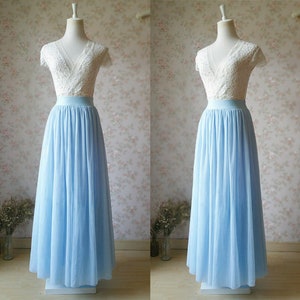 Light Blue Tulle Maxi Skirt, High Waist Floor Length Tutu Skirt, Wedding Bridesmaid Skirt, Dating Skirt, Party Skirt