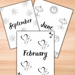 12 Month Title Pages - PRINTABLE Bundle - Planner Cover Pages - Printable Journal Title Pages - Monthly Planner Pages