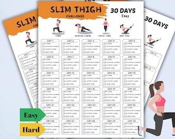 Desafío de 30 días para adelgazar los muslos: imprimible, rastreador de actividad física, plan de entrenamiento, descarga digital, planificador de ejercicios