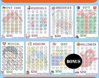 A6 Sized 250 USD Savings Challenge Bundle, Savings Challenge Printable , Savings Challenge Bundle Set Of 14, A6 Budget Binder Bundle