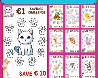 Euro Kids Savings Challenge: Animal Theme, Set of 14 (Printable)