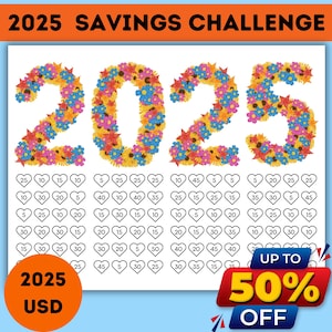 Save 2025 USD in 2025 | 2025 Savings Challenge, 2025 New Years Savings Challenge, New years savings Challenge ,2025 Budgeting