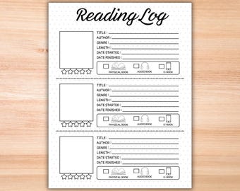Printable Reading Log: Book Tracker, Reading Habit Planner (Digital Download).
