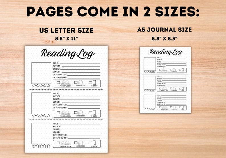 We offer the reading log sheet in 2 sizes. US letter and a5 size.