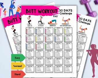 30-Day Butt Lift Workout Challenge: Home Fitness (Printable PDF)