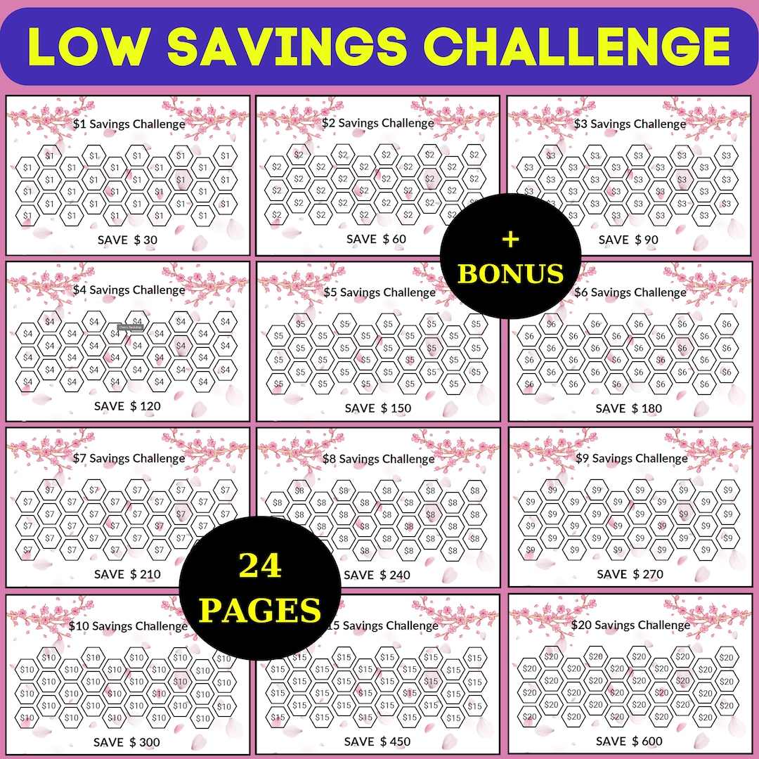 Low Income Savings Challenge Printable, Minimalist Low Income Saving ...