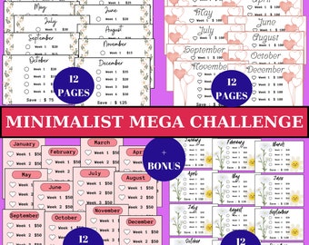Minimalist Savings Challenge Bundle: A6 Mini Trackers (Printable PDF)