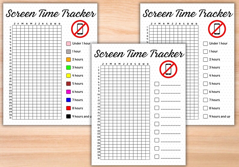 Screen Time Tracker Printable Screen Time Log Yearly Phone Habit ...