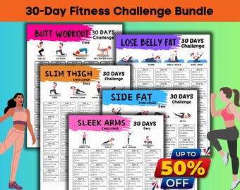 30-Day Home Workout Challenge Bundle: Butt, Belly, Thigh, Arms (PDF), 30 Day Fitness Challenge