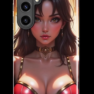 Anime Warrior Princess Phone Case — Dark Red Fantasy Waifu Art for Samsung