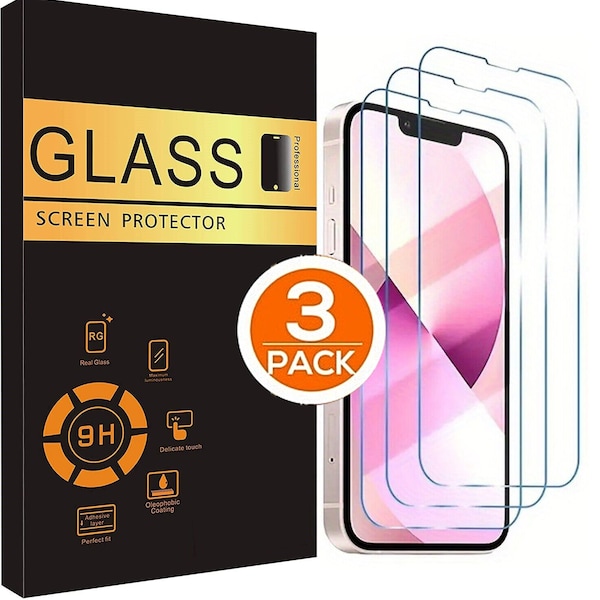 For iPhone 15 14 13 12 11 Pro Max X XS XR Tempered GLASS Screen Protector-3-Pack