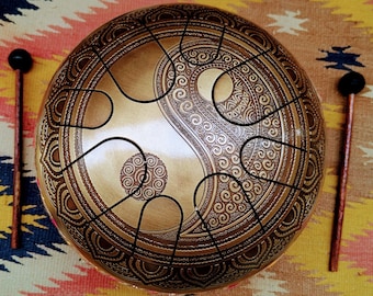 YING-YANG beautiful carving happy drum (steel drum/handpan) musical instrument for meditation and yoga with calming sound valentine day gift
