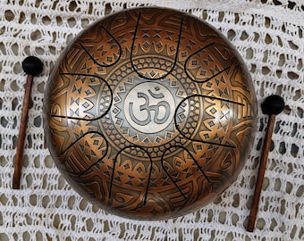 beautiful OM carving happy drum (steel drum/handpan) musical instrument for meditation and yoga with calming sound perfect gifts for him/her