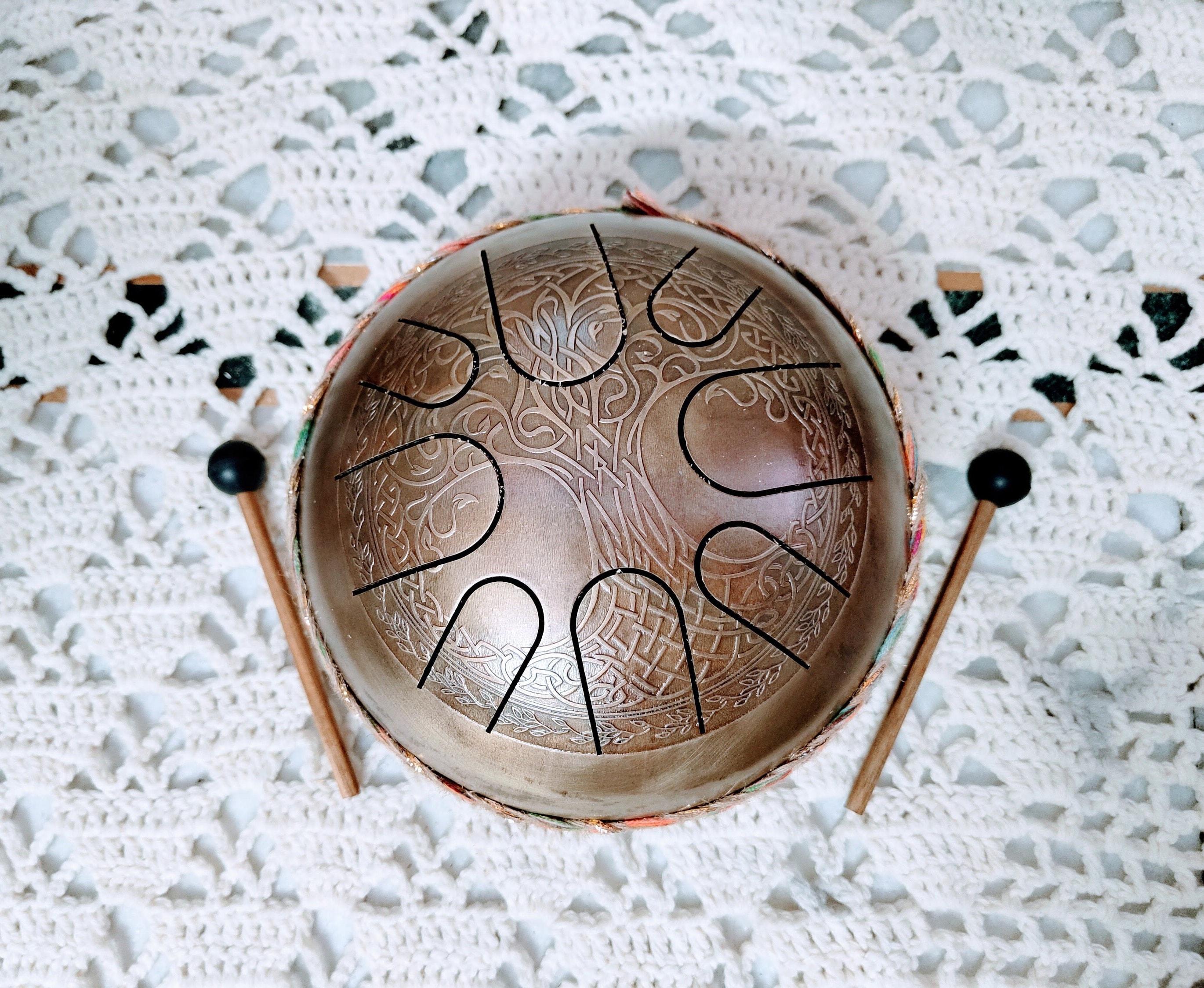 Celtic tree of life beautiful carving happy drum (steel drum)musical instrument for meditation with calming sound perfect valentine day gift