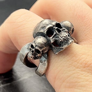 Handmade Skull Ring, Hammered Skull Biker Ring, Silver Gothic Skeleton Ring, 925K Skull Mens Ring, Biker Jewelry, Anatomical Skull Ring