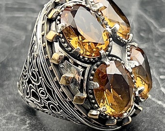 Anillo de sultanita de plata para hombre - Joya grande de sultanita grabada a mano - Regalo especial para él - Anillo de piedra preciosa de corte ovalado - Regalo para él