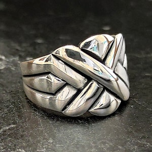 安価 ワタナベ Band Silver Sterling 925 Puzzle Shiny Silver , Ring Men's アクセサリー