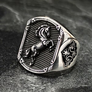 Men Silver Stallion Horse Ring , 925 Sterling Silver Majestic Horse Figure Ring , Silver Farm Animal Ring , Animals Style , Gift For Him