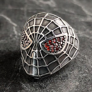 Men Spiderman Web Handmade Silver Ring, Silver Spiderman Facemask Ring, Super Hero Jewelry, 925K Sterling Silver Ring, Gift For Him