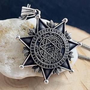Silver Necklace with Seal of Solomon Pendant, Silver David Necklace, Black Micro Stone Solomon Pendant, Protective Necklace, Gift For Him
