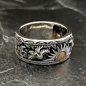 925K Silver Celestial Sun Unique Signet Ring , Silver Dainty Sunrise Ring , Silver Sunrise Summer Ring , Natural Lifestyle , Gift For Him