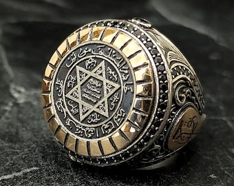 Men Seal of Solomon Silver Ring , Silver Thumb Solomon Seal Ring