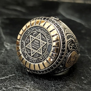 Men Seal Of Solomon Silver Ring , Silver Thumb Solomon Seal Ring , Handmade Ottoman Style , 925 Sterling Silver Men&#39;s Jewelry , Gift For Him