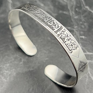 925K Silber Arabisch Kalligraphie Manschette Armband, Handgemachter Islamischer Schmuck für Männer, Glaube-inspiriertes Geschenk, Eleganter Muslimischer Armreif, Zeitloses Symbol