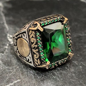 Men Silver Green Stone Ring , Silver Green Emerald Gemstone Ring , Handmade Jewelry , Vintage Style Ring , 925 Sterling Silver Mens Jewelry