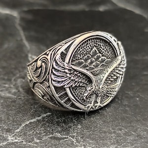 Männer Silber König der Vögel Adler Ring, Sterling Silber geflügelter Adler Ring, Silber fliegender Adler Schmuck, Tiere Stil, Geschenk für ihn