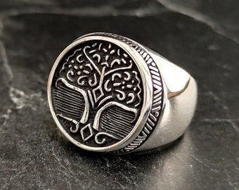 Silver Yggdrasil Tree of Life  Ring , Silver Family Tree Ring , Strong Family Bond Ring , Men 925 Silver Signet Ring , Gift For Him