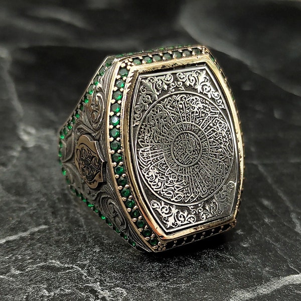 Bague en argent brodée sourate Al-Inshirah, bague en argent turque islamique faite main, écriture arabe pour le pouce, style ottoman, cadeau pour lui