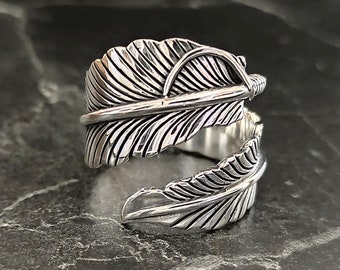 Sterling Silver Bird Feather Handmade Ring , Silver Adjustable Mystic Feather Jewelry , Lucky Leaf Ring , Hawk Feather Ring , Gift For Him