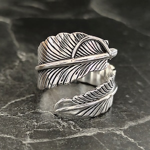 Sterling Silver Bird Feather Handmade Ring , Silver Adjustable Mystic Feather Jewelry , Lucky Leaf Ring , Hawk Feather Ring , Gift For Him
